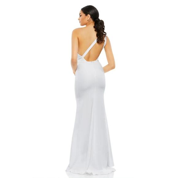 NWT Ieena for Mac Duggal White One Shoulder Jersey Mermaid Gown – Size 2 - Picture 4 of 9